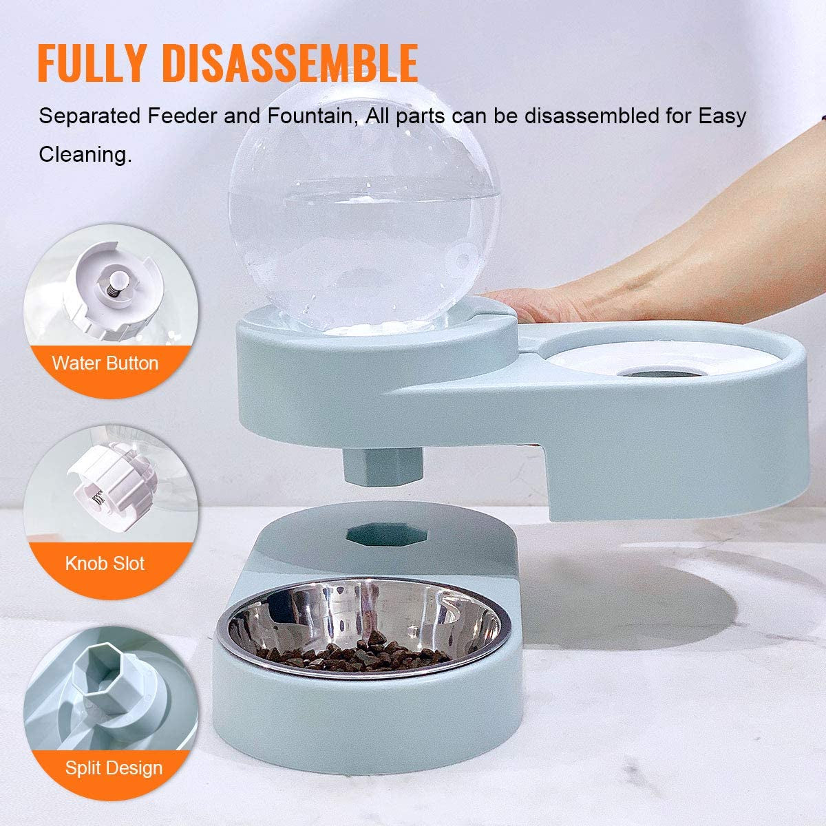 2 in 1 Cat Water Dispenser,Cat Food Bowl,Dog Feeder, Automatic Cat Water Feeder,Pet Food and Water Dispenser Set (Ocean Blue)