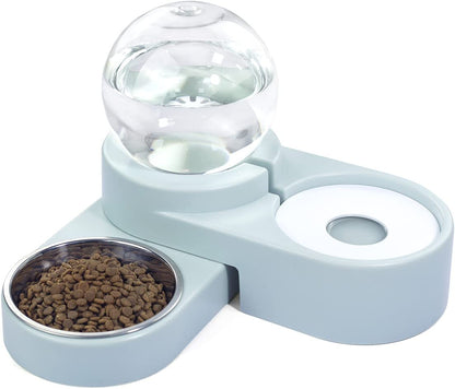 2 in 1 Cat Water Dispenser,Cat Food Bowl,Dog Feeder, Automatic Cat Water Feeder,Pet Food and Water Dispenser Set (Ocean Blue)